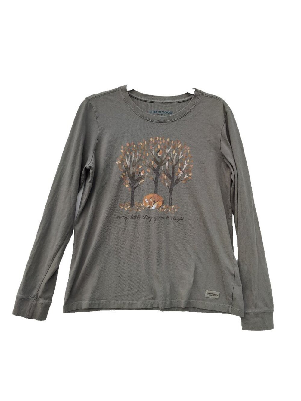Life is Good Women's T-Shirt Size Large Fox Trees Every Thing Gonna Be Alright